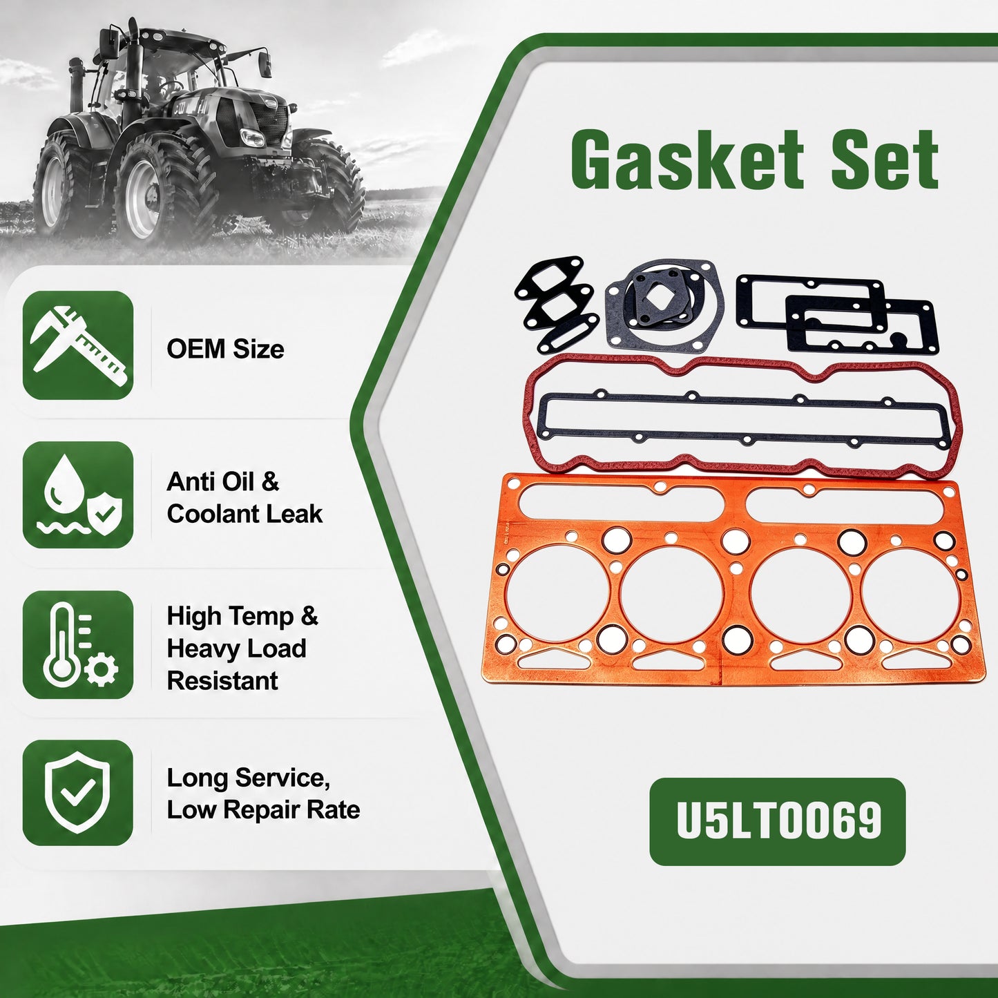 U5LT0069 Upper Engine Gasket Kit For Perkins AD4.203 Agricultural Engine