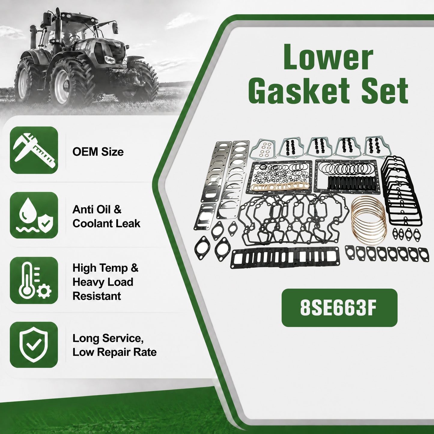 8SE663F Bottom Gasket Set | Perkins 4008TAG 8-Cylinder 4000 Series Diesel Engine