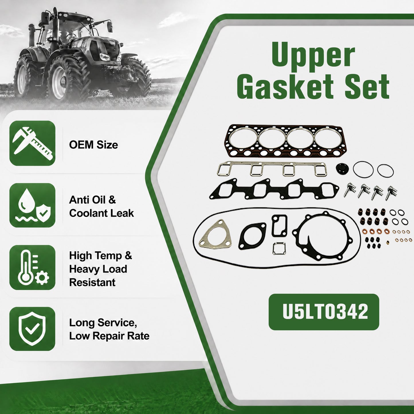 U5LT0342 Upper Gasket Kit Fits CAT 3024C Perkins 704 Series